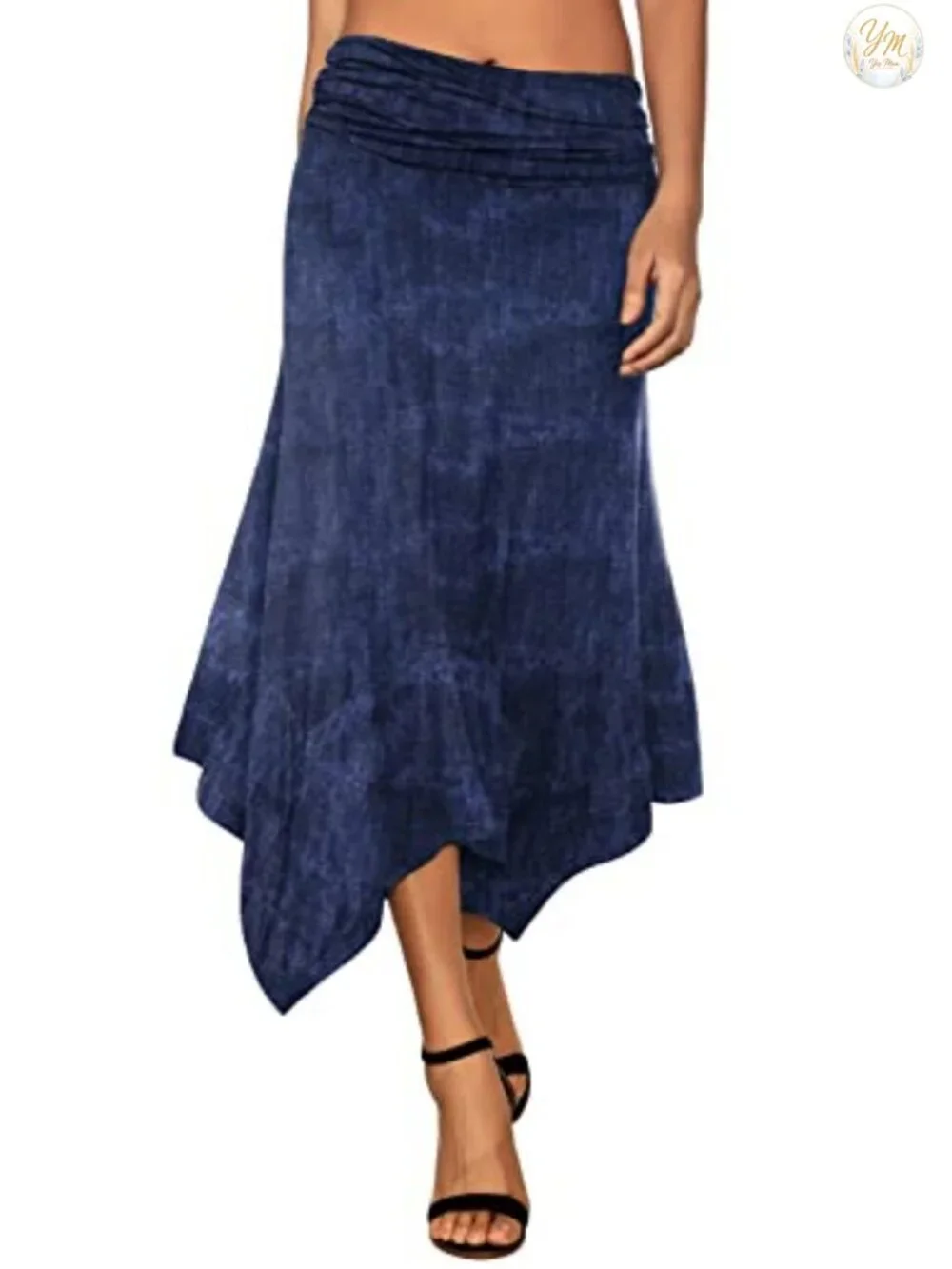 Flowy Handkerchief Hemline Midi Skirt Rayon Blend Elastic Waist